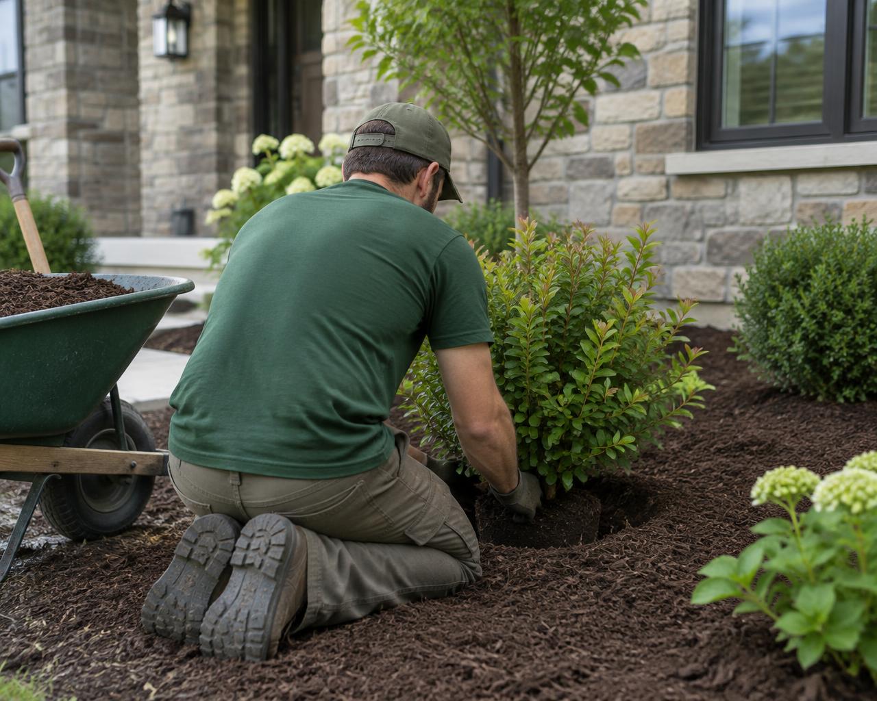 R. Nieto Landscaping crew planting shrubs